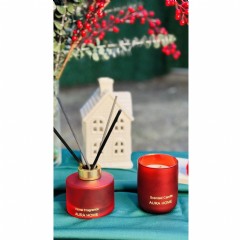 2li Set, Çubuklu Oda Kokusu ve Bardak Mum, Amber Kokulu,Kırmızı Mat Renkli